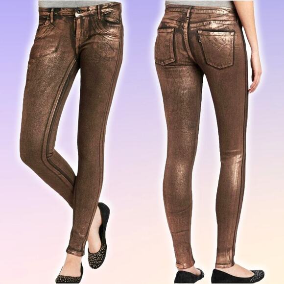 LEVI'S Foil Coated Low Rise Shimmer Leggings Jeggings Sz 26 Copper - Picture 1 of 5